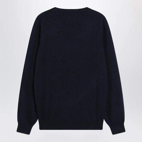 Brunello Cucinelli Navy blue cashmere crewneck sweater with contrast trim