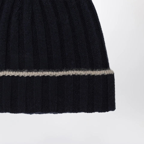 Brunello Cucinelli Ribbed cashmere beanie in navy blue