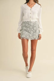 MABLE 3D Floral Embellished Applique Mini Skirt-MABLE-Dusty Seagreen-S-Urbanheer