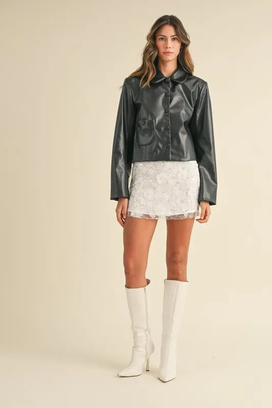 MABLE 3D Floral Embellished Applique Mini Skirt-MABLE-White-S-Urbanheer