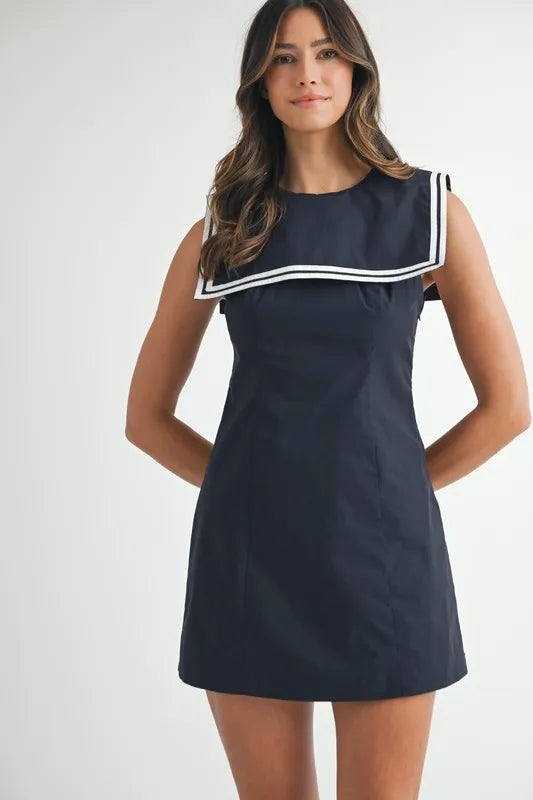 MABLE Contrast Piping Square Sailor Collar Mini Dress-MABLE-Navy-S-Urbanheer