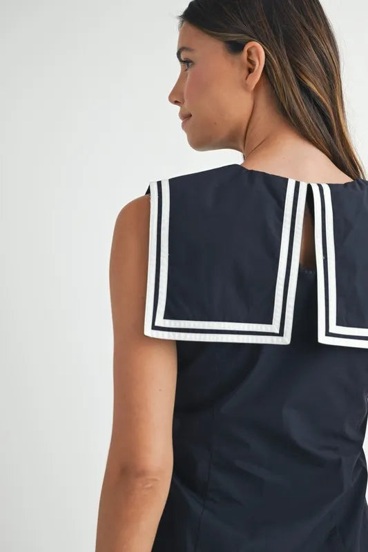 MABLE Contrast Piping Square Sailor Collar Mini Dress-MABLE-Navy-S-Urbanheer