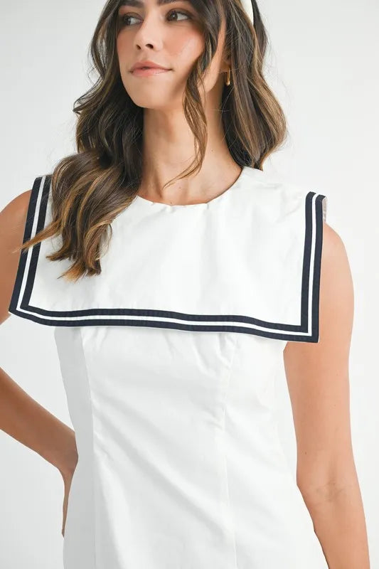 MABLE Contrast Piping Square Sailor Collar Mini Dress-MABLE-Off White-S-Urbanheer