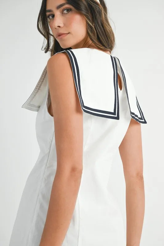 MABLE Contrast Piping Square Sailor Collar Mini Dress-MABLE-Off White-S-Urbanheer