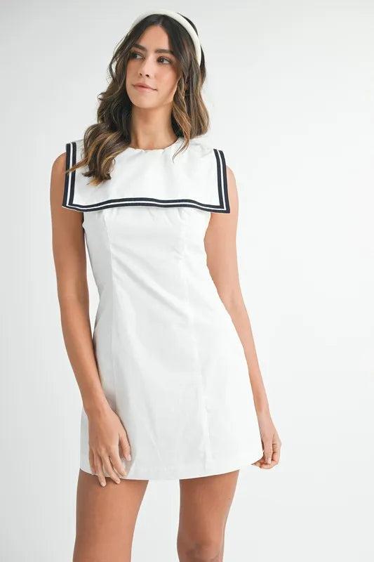 MABLE Contrast Piping Square Sailor Collar Mini Dress-MABLE-Off White-S-Urbanheer