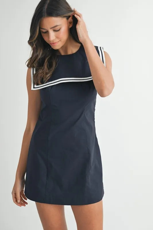 MABLE Contrast Piping Square Sailor Collar Mini Dress-MABLE-Navy-S-Urbanheer