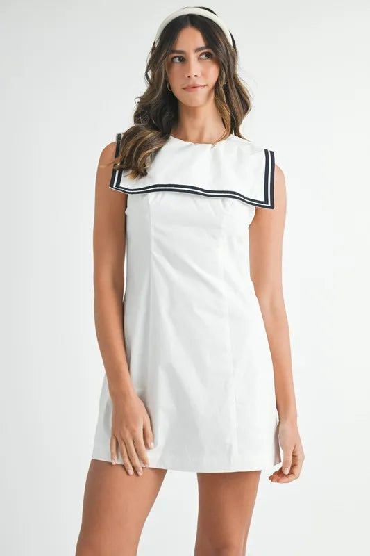MABLE Contrast Piping Square Sailor Collar Mini Dress-MABLE-Off White-S-Urbanheer