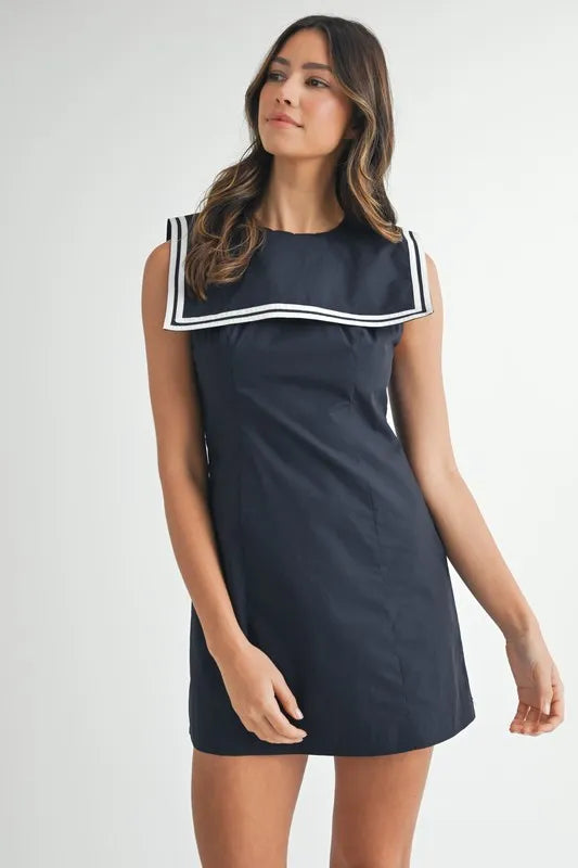 MABLE Contrast Piping Square Sailor Collar Mini Dress-MABLE-Navy-S-Urbanheer