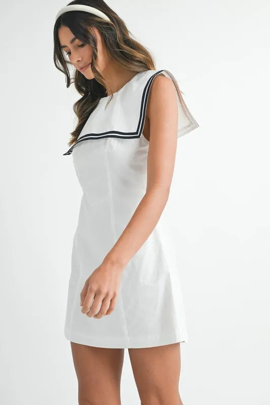 MABLE Contrast Piping Square Sailor Collar Mini Dress-MABLE-Off White-S-Urbanheer