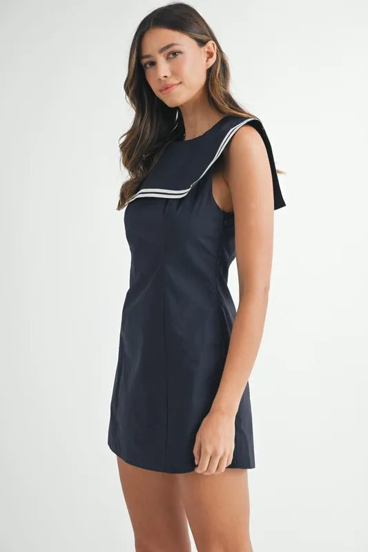 MABLE Contrast Piping Square Sailor Collar Mini Dress-MABLE-Navy-S-Urbanheer