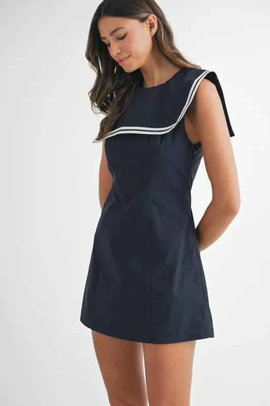 MABLE Contrast Piping Square Sailor Collar Mini Dress-MABLE-Navy-S-Urbanheer