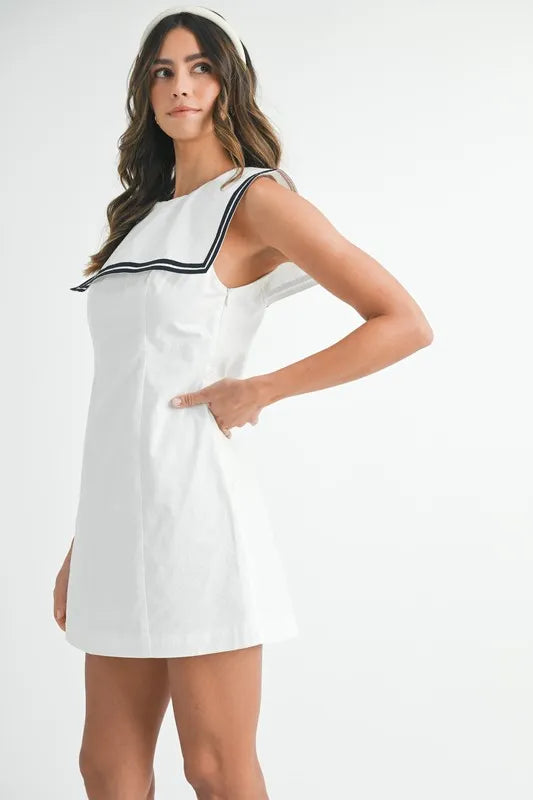 MABLE Contrast Piping Square Sailor Collar Mini Dress-MABLE-Off White-S-Urbanheer