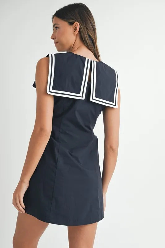 MABLE Contrast Piping Square Sailor Collar Mini Dress-MABLE-Navy-S-Urbanheer