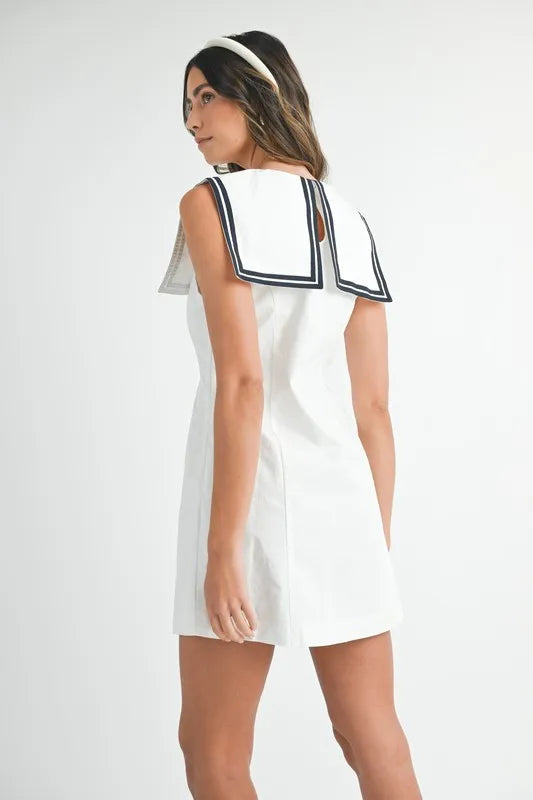 MABLE Contrast Piping Square Sailor Collar Mini Dress-MABLE-Off White-S-Urbanheer