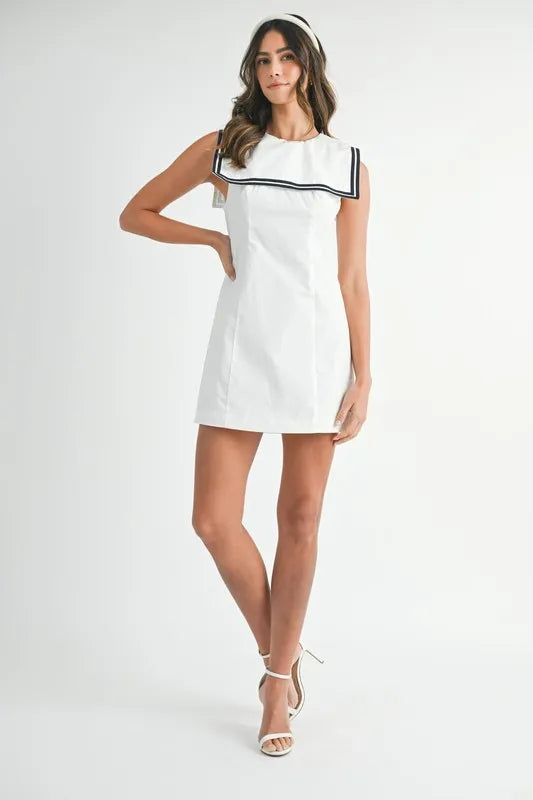 MABLE Contrast Piping Square Sailor Collar Mini Dress-MABLE-Off White-S-Urbanheer