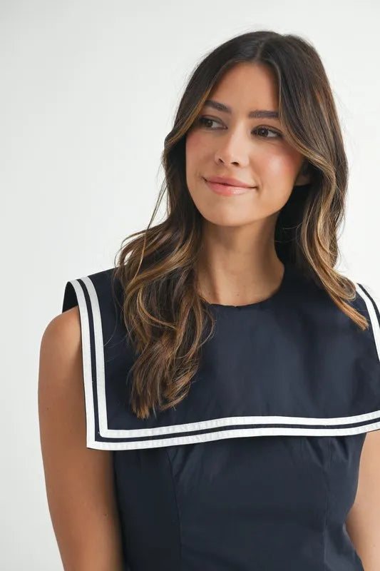 MABLE Contrast Piping Square Sailor Collar Mini Dress-MABLE-Navy-S-Urbanheer