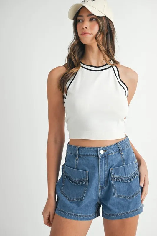 MABLE Contrast Trim Grecian Neck Cropped Tank-MABLE-OFF WHITE-S-Urbanheer