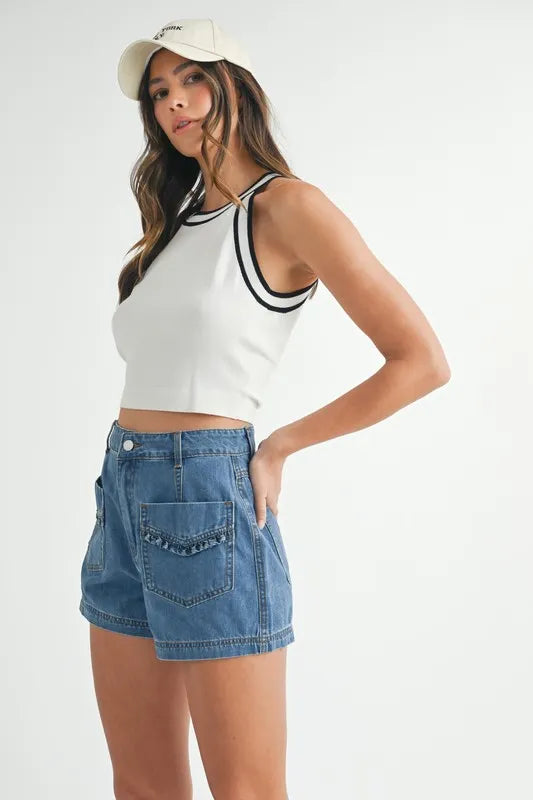 MABLE Contrast Trim Grecian Neck Cropped Tank-MABLE-OFF WHITE-S-Urbanheer