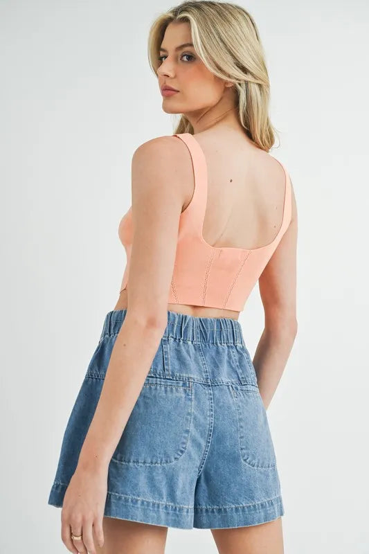 MABLE Corset Design Detail Crop Knit Top-MABLE-Orange-S-Urbanheer