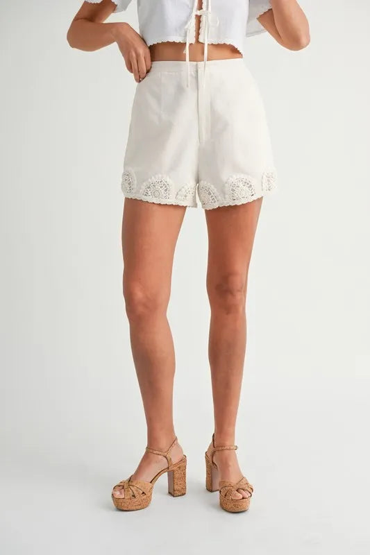 MABLE Crochet Lace Detail Crop Top and Shorts Set-MABLE-Off White-S-Urbanheer