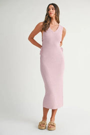 MABLE Crochet Side Lace Up Knit Midi Dress-MABLE-PINK LAVENDER-S-Urbanheer
