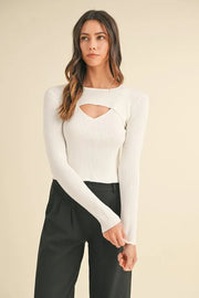 MABLE Cut Out Long Sleeve Ribbed Knit Top-MABLE-Off White-S-Urbanheer