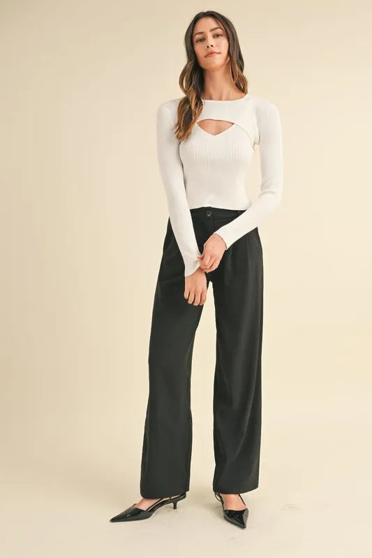 MABLE Cut Out Long Sleeve Ribbed Knit Top-MABLE-Off White-S-Urbanheer