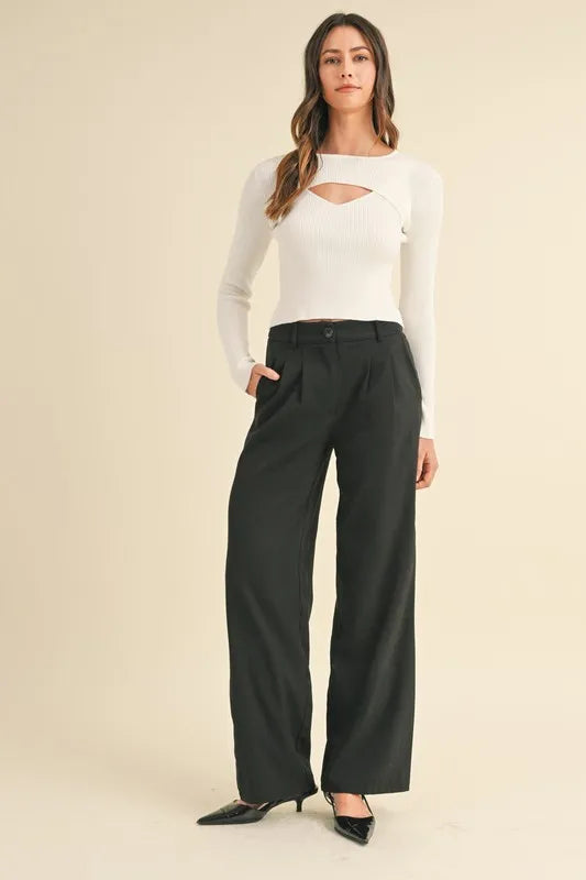 MABLE Cut Out Long Sleeve Ribbed Knit Top-MABLE-Off White-S-Urbanheer