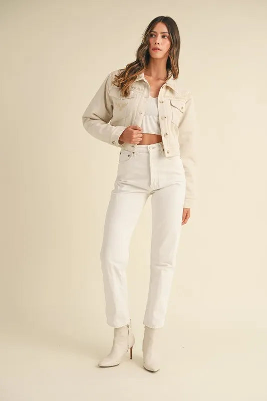 MABLE Embroidered Quilted Cropped Jacket-MABLE-Taupe-S-Urbanheer