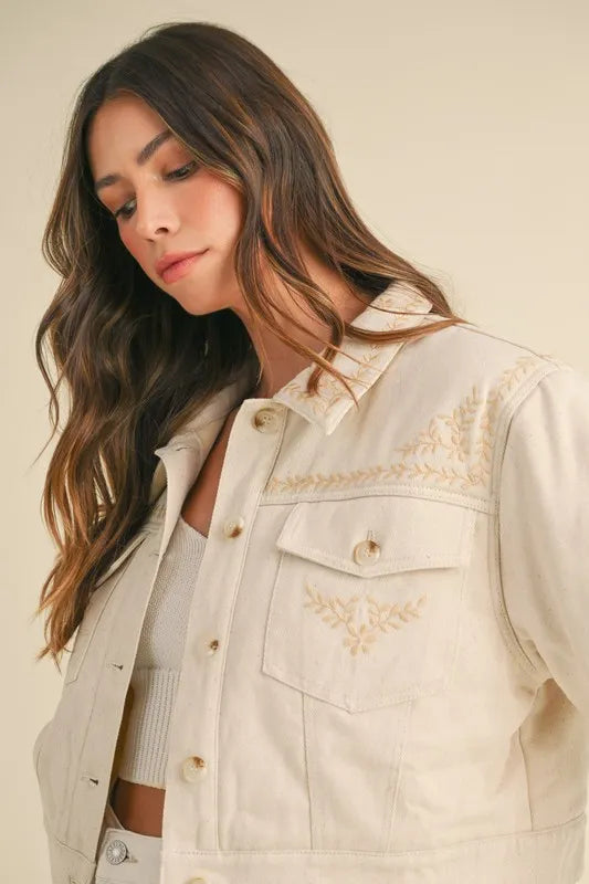 MABLE Embroidered Quilted Cropped Jacket-MABLE-Taupe-S-Urbanheer