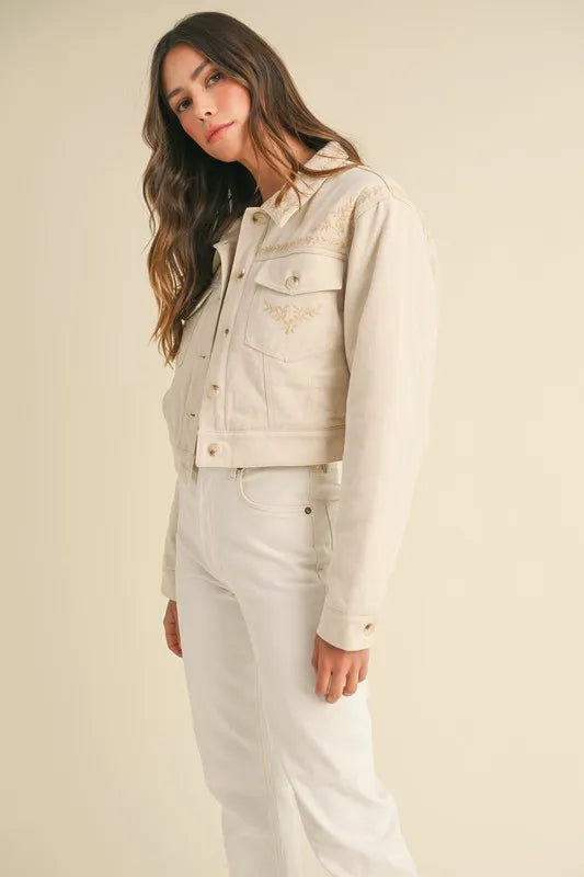MABLE Embroidered Quilted Cropped Jacket-MABLE-Taupe-S-Urbanheer