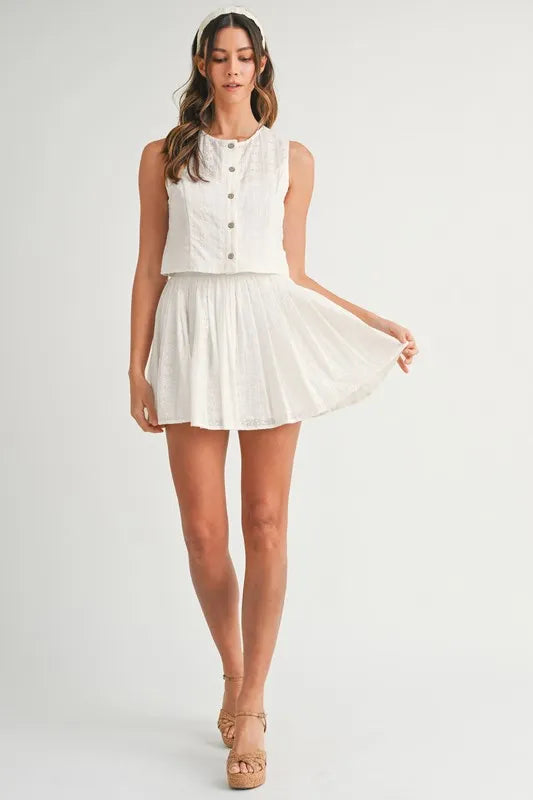 MABLE Eyelet Lace Top and Mini Skirt Set-MABLE-Off White-L-Urbanheer
