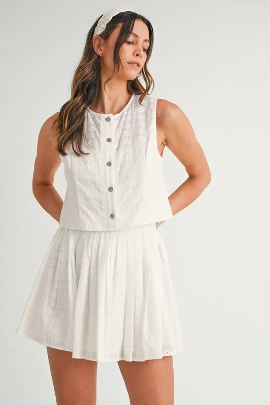 MABLE Eyelet Lace Top and Mini Skirt Set-MABLE-Off White-L-Urbanheer