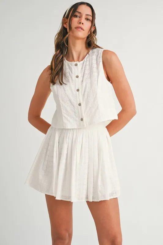 MABLE Eyelet Lace Top and Mini Skirt Set-MABLE-Off White-L-Urbanheer