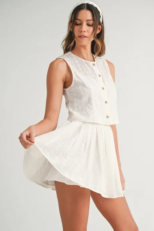 MABLE Eyelet Lace Top and Mini Skirt Set-MABLE-Off White-L-Urbanheer