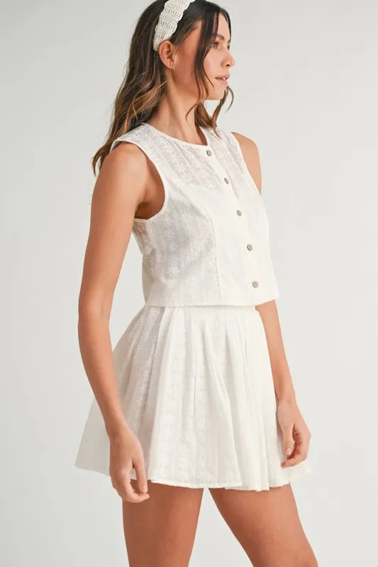 MABLE Eyelet Lace Top and Mini Skirt Set-MABLE-Off White-L-Urbanheer