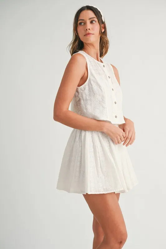 MABLE Eyelet Lace Top and Mini Skirt Set-MABLE-Off White-L-Urbanheer