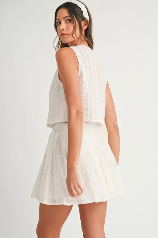 MABLE Eyelet Lace Top and Mini Skirt Set-MABLE-Off White-L-Urbanheer
