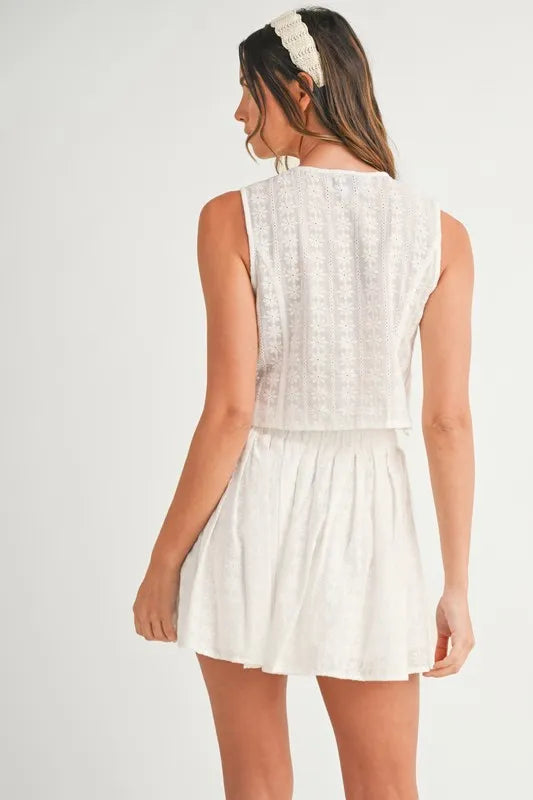 MABLE Eyelet Lace Top and Mini Skirt Set-MABLE-Off White-L-Urbanheer