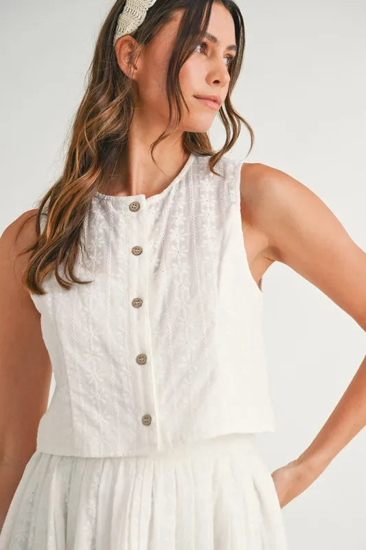 MABLE Eyelet Lace Top and Mini Skirt Set-MABLE-Off White-L-Urbanheer