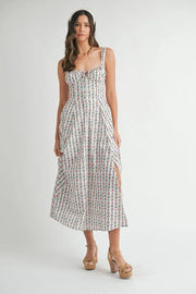 MABLE Floral Print Bustier Back Lace Up Midi Dress-MABLE-CREAM-S-Urbanheer