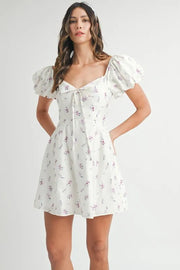 MABLE Floral Print Puff Sleeve Mini Dress-MABLE-OFF WHITE-S-Urbanheer