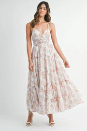 MABLE Floral Print Tiered Cami Maxi Dress-MABLE-Pink-S-Urbanheer
