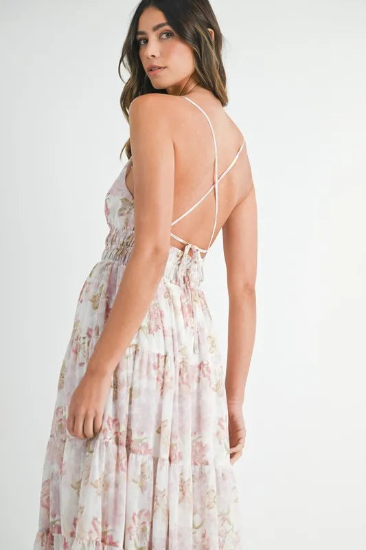 MABLE Floral Print Tiered Cami Maxi Dress-MABLE-Pink-S-Urbanheer