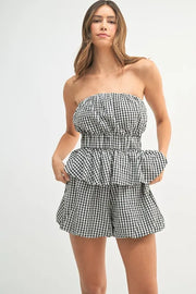 MABLE Gingham Tube Top and Shorts Set-MABLE-Black-S-Urbanheer