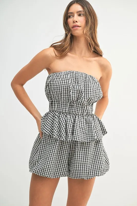 MABLE Gingham Tube Top and Shorts Set-MABLE-Black-S-Urbanheer