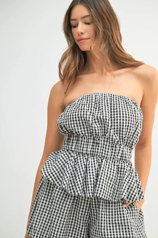 MABLE Gingham Tube Top and Shorts Set-MABLE-Black-S-Urbanheer