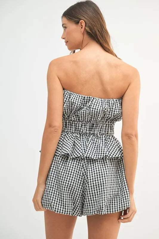 MABLE Gingham Tube Top and Shorts Set-MABLE-Black-S-Urbanheer