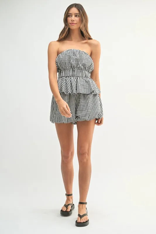 MABLE Gingham Tube Top and Shorts Set-MABLE-Black-S-Urbanheer