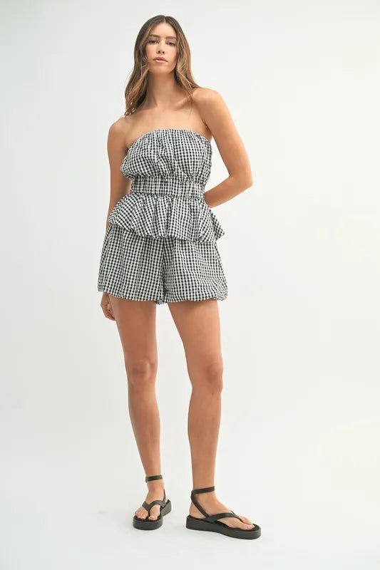 MABLE Gingham Tube Top and Shorts Set-MABLE-Black-S-Urbanheer